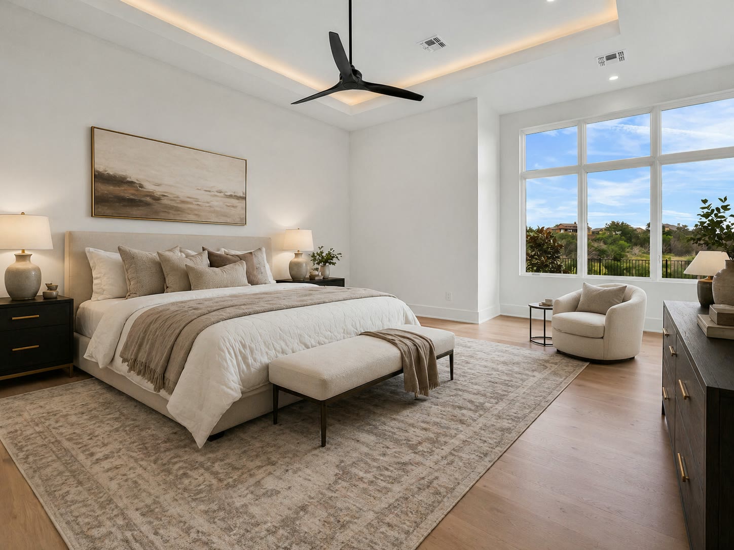 Primary bedroom with Hill Country views at 1043 Overlook Parkway